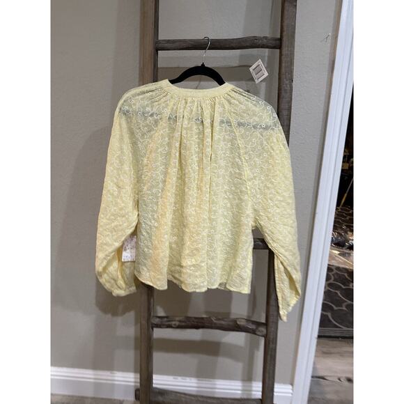 Free People Down From The Clouds Embroidered Eyelet Yellow Oversized Top Size XS - Picture 6 of 9